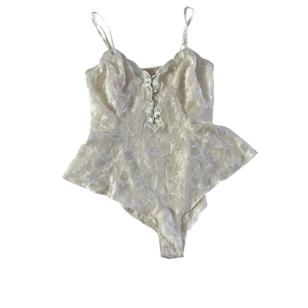 Vtg Gold Label Victoria's Secret White Ruffle Lace Teddy Bodysuit Sz L Bridal